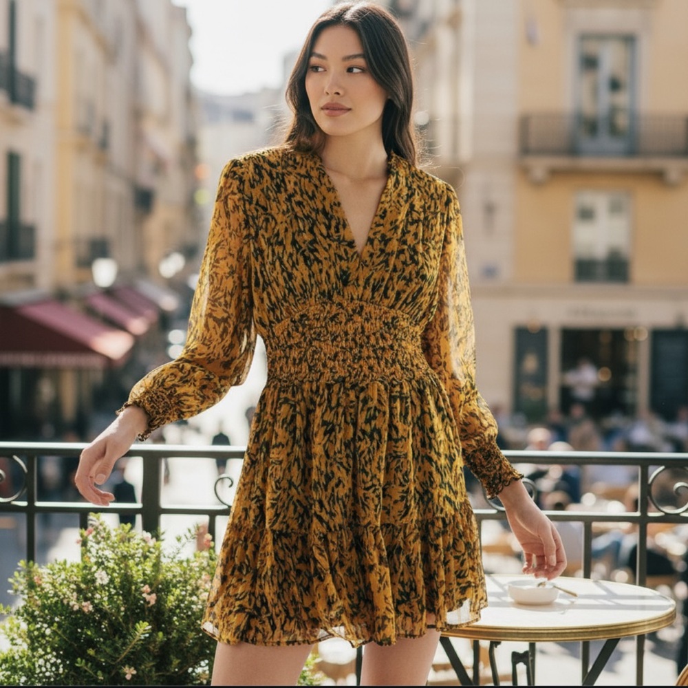 Zara Animal Print Ruffle Hem Dress Size L